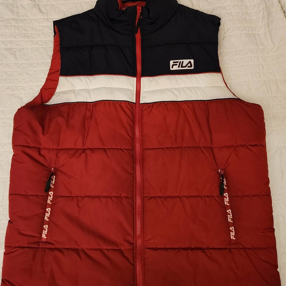 Fila Men's Black and Red Quilted Vest